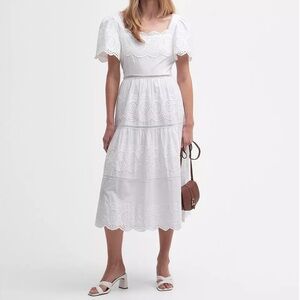 NWT Barbour Joanne Eyelet Embroidered Tiered Cotton Midi Dress
